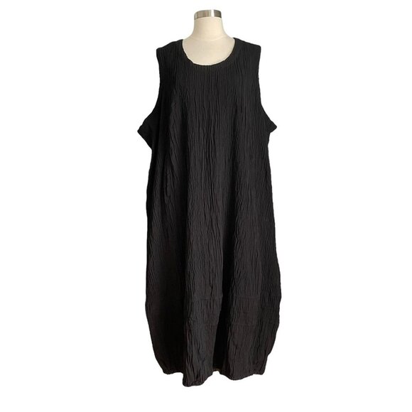 Prisa Lagenlook Artsy Balloon Textured Maxi Dress Oversized Black - Picture 1 of 7
